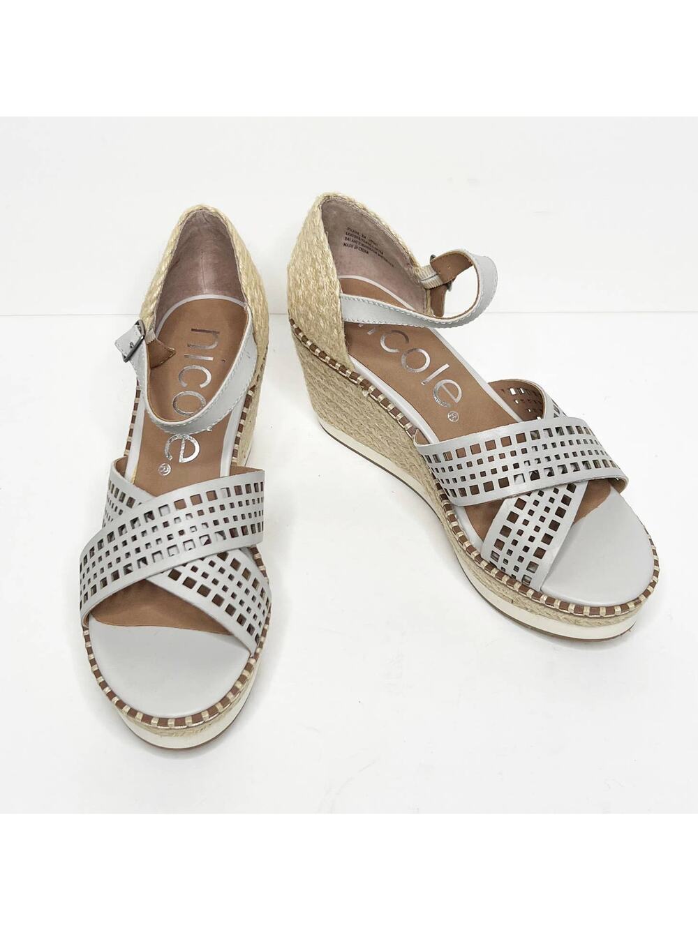 NICOLE Jozana Espadrille Wedge Sandal Ankle Strap Dove Grey Womens Size 8M New